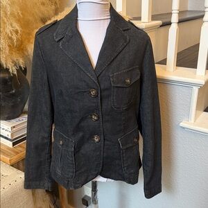 Talbots Dark Wash Denim Jacket Size 10 Petite Classic Collared Jean Jacket